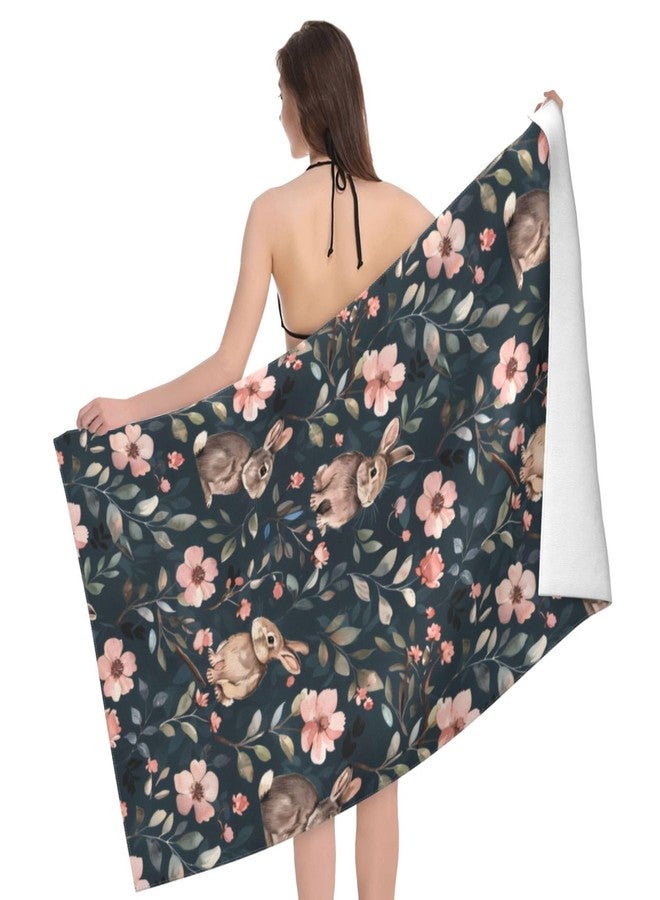 VODRM Bunny Retro Beach Towel,32x52in Microfiber Quick Dry Cute Rabbit Vintage Floral Flower Bath Towels,Soft Lightweight Oversized Sand Free,for Travel Pool Swimming Gym Decor,Gifts - Image 3